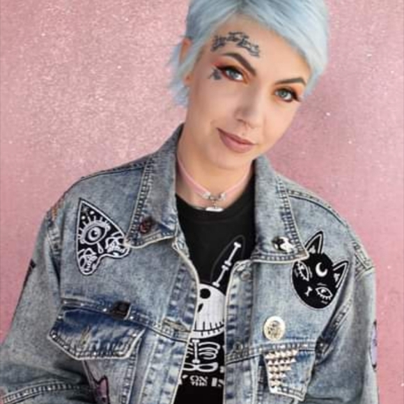 SOLD @MARKET!  Lucipurr pt 2! Custom witchy kitty denim jacket! - Picture 2 of 15